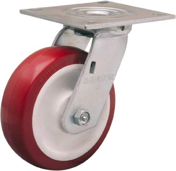 Hamilton - 6" Diam x 2" Wide x 7-1/2" OAH Top Plate Mount Swivel Caster - Polyurethane Mold on Polypropylene, 900 Lb Capacity, Straight Roller Bearing, 5 x 5-1/2" Plate - Apex Tool & Supply