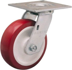 Hamilton - 6" Diam x 2" Wide x 7-1/2" OAH Top Plate Mount Swivel Caster - Polyurethane Mold on Polypropylene, 900 Lb Capacity, Straight Roller Bearing, 5 x 5-1/2" Plate - Apex Tool & Supply