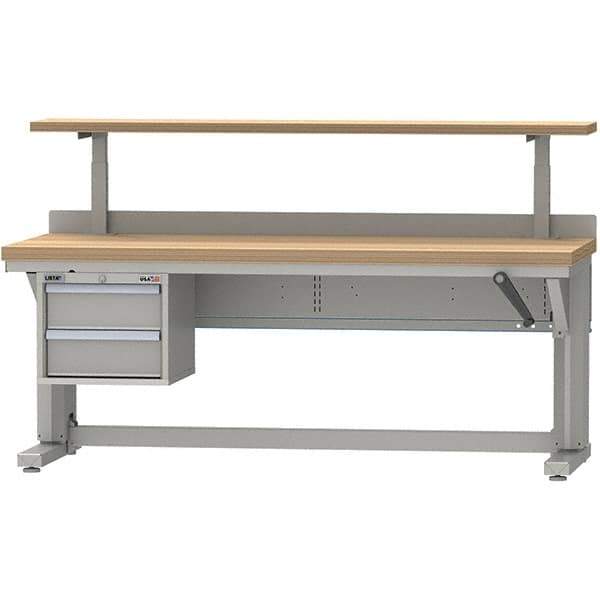 LISTA - 72 Wide x 30" Deep x 58" High, Butcher Block Manual Height Adjustable Workstation - Adjustable Height Legs, Classic Blue - Apex Tool & Supply