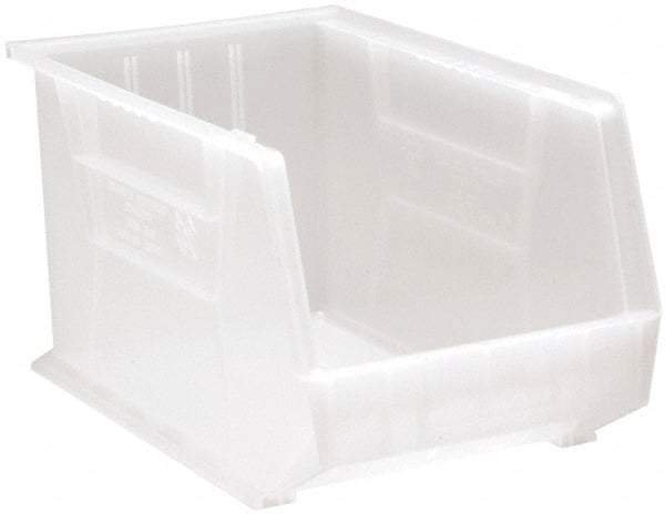Quantum Storage - 75 Lb. Load Capacity, 18" Deep, Clear Polypropylene Hopper Stacking Bin - 10" High x 11" Wide x 18" Long - Apex Tool & Supply