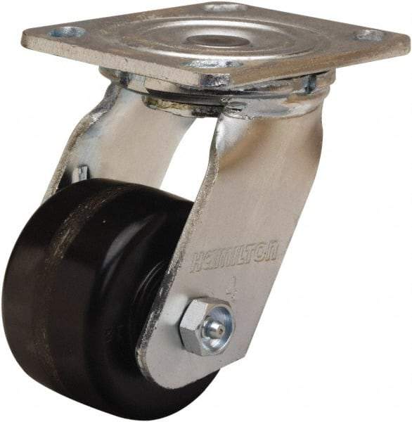 Hamilton - 3-1/4" Diam x 2" Wide x 5-1/4" OAH Top Plate Mount Swivel Caster - Phenolic, 700 Lb Capacity, Straight Roller Bearing, 4 x 4-1/2" Plate - Apex Tool & Supply