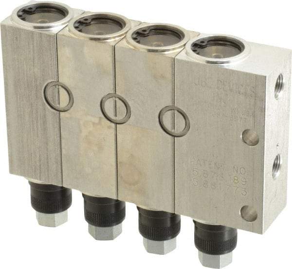 LDI Industries - 0.16 cc Output per Cycle, 4 Outlet Central Lubrication System Air-Operated Pump - 1" Wide x 4-3/64" High, Oil/Grease, 1/8-27 Outlet Thread, NPTF - Apex Tool & Supply