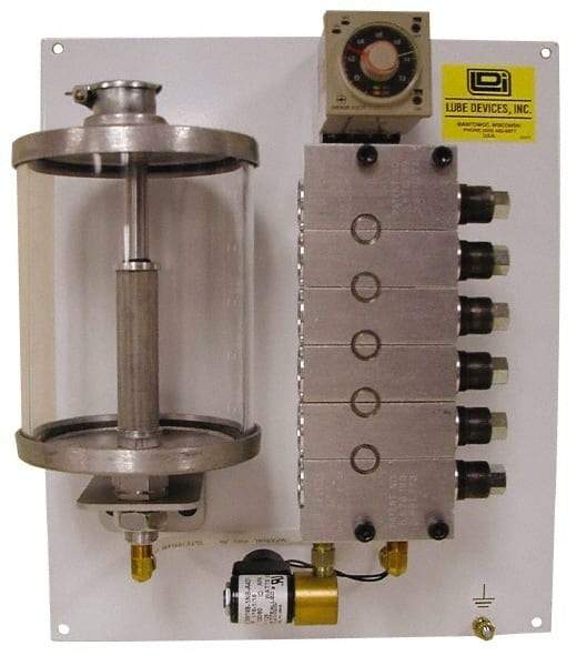 LDI Industries - 14 Ounce Reservoir Capacity, 0.16 cc Output per Cycle, 3 Outlet Panel-Mounted Central Lubrication System Electric Pump - 120 Volt, Grease, 1/8-27 Outlet Thread, NPTF - Apex Tool & Supply
