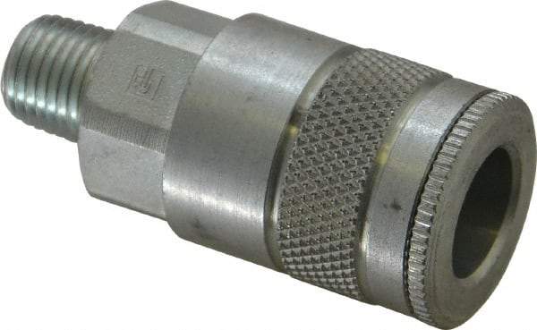 Parker - 1/4-18 Male NPTF Tru-Flate Automotive Pneumatic Hose Coupler - Steel, 3/8" Body Diam - Apex Tool & Supply