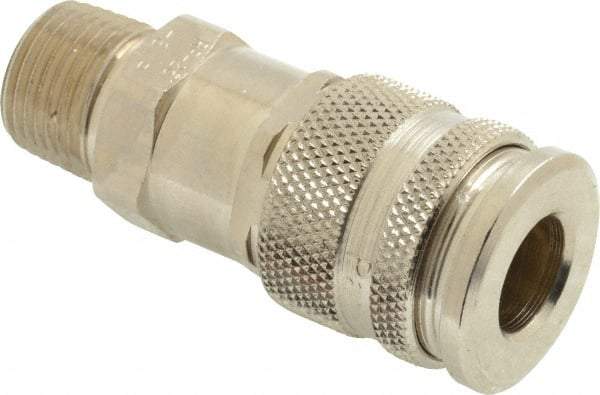 Parker - 3/8-18 Male NPT European High Flow Pneumatic Hose Coupler - Brass, 1/4" Body Diam - Apex Tool & Supply