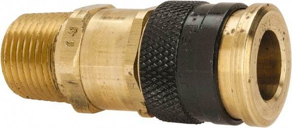 Parker - 1/2-14 Male NPTF Industrial Pneumatic Hose Coupler - Brass, 3/8" Body Diam - Apex Tool & Supply
