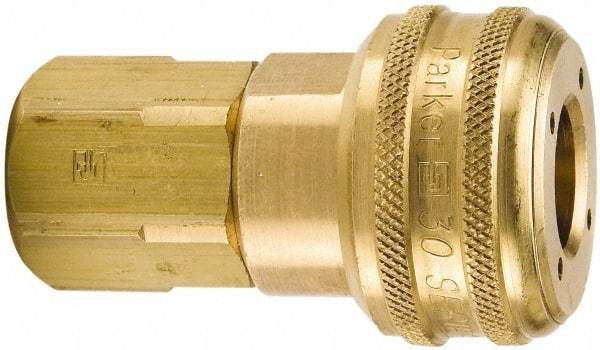 Parker - 1/2-14 Female NPTF Industrial Pneumatic Hose Coupler - Brass, 3/4" Body Diam - Apex Tool & Supply