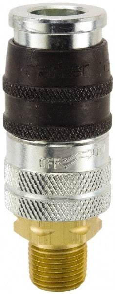 Parker - 3/8-18 Male NPT Industrial Pneumatic Hose Coupler - Steel, 1/4" Body Diam - Apex Tool & Supply
