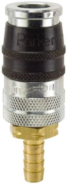 Parker - Hose Barb Industrial Pneumatic Hose Coupler - Steel, 1/4" Body Diam, 3/8" Hose ID - Apex Tool & Supply
