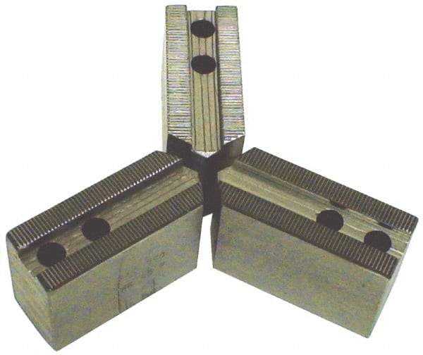 H & R Manufacturing - 1.5mm x 60° Serrated Attachment, Square Soft Lathe Chuck Jaw - 3 Jaws, Steel, 1.181" Btw Mount Hole Ctrs, 4" Long x 1-3/4" Wide x 3-1/2" High, 0.63" Groove, 12mm Fastener - Apex Tool & Supply