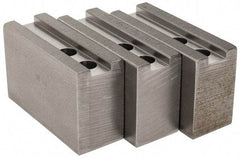 H & R Manufacturing - 1.5mm x 60° Serrated Attachment, Square Soft Lathe Chuck Jaw - 3 Jaws, Steel, 0.984" Btw Mount Hole Ctrs, 4" Long x 1-1/2" Wide x 2-1/2" High, 0.63" Groove, 12mm Fastener - Apex Tool & Supply