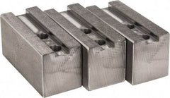 H & R Manufacturing - 1.5mm x 60° Serrated Attachment, Square Soft Lathe Chuck Jaw - 3 Jaws, Steel, 1.181" Btw Mount Hole Ctrs, 4" Long x 1-3/4" Wide x 2" High, 0.63" Groove, 12mm Fastener - Apex Tool & Supply