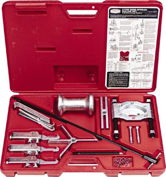 Proto - 18 Piece, 8" Spread, Wide Puller Set - 3 Jaws, 7" Reach - Apex Tool & Supply