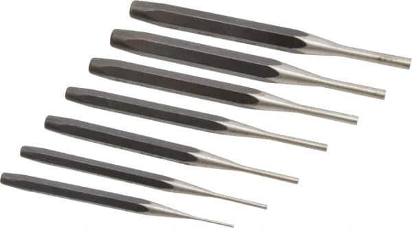 Proto - 7 Piece, 1/16 to 1/4", Pin Punch Set - Round Shank, Comes in Pouch - Apex Tool & Supply