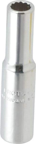 Proto - 1/4" Drive, Deep Hand Socket - 12 Points, 1-15/16" OAL, Chrome Finish - Apex Tool & Supply