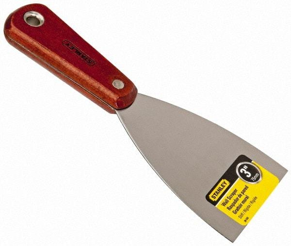 Stanley - Stiff Steel 1-Edge Scraper - 3" Blade Width x 3-5/8" Blade Length, 3-7/8" Long Hardwood Handle - Apex Tool & Supply