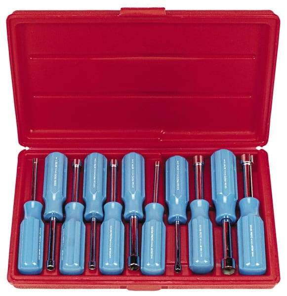 Proto - 11 Piece 4 to 14mm Nutdriver Set - Standard Shaft, Color Coded Handle - Apex Tool & Supply