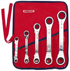 Proto - 5 Piece, 1/4 x 5/16 to 3/4 x 7/8", 6 & 12 Point, Ratcheting Box Wrench Set - Inch System of Measurement, Full Polish Finish, Comes in Nylon Roll - Apex Tool & Supply
