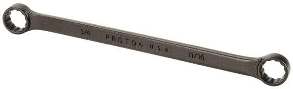 Proto - 11/16" x 3/4" 12 Point Offset Box Wrench - Double End, 11-1/4" OAL, Steel, Black Finish, 15° Offset - Apex Tool & Supply