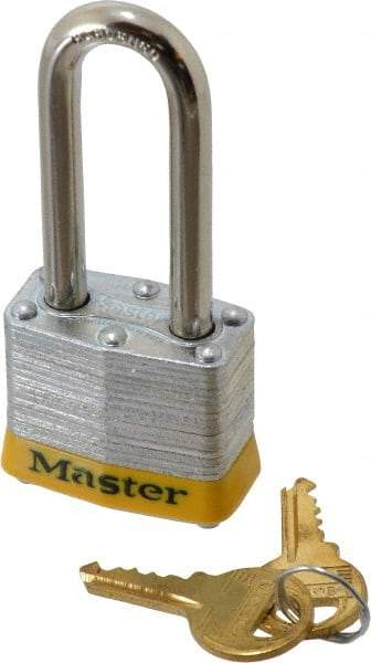 Master Lock - Keyed Alike Retaining Key Conductive Lockout Padlock - 2" Shackle Clearance, 9/32" Shackle Diam, 1-1/4" Body Height x 1-9/16" Body Width, Yellow, 4 Pins - Apex Tool & Supply