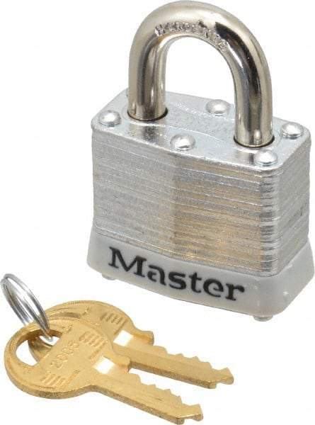 Master Lock - Keyed Alike Retaining Key Conductive Lockout Padlock - 3/4" Shackle Clearance, 9/32" Shackle Diam, 1-1/4" Body Height x 1-9/16" Body Width, White, 4 Pins - Apex Tool & Supply