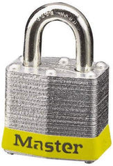 Master Lock - Keyed Alike Retaining Key Conductive Lockout Padlock - 3/4" Shackle Clearance, 9/32" Shackle Diam, 1-1/4" Body Height x 1-9/16" Body Width, Yellow, 4 Pins - Apex Tool & Supply