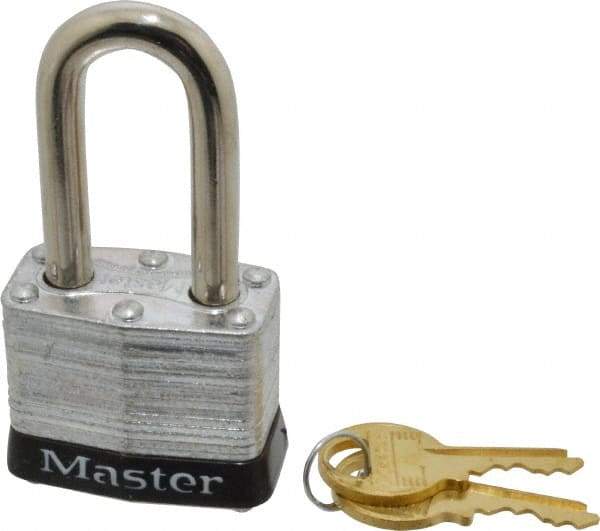 Master Lock - Keyed Different Retaining Key Conductive Lockout Padlock - 1-1/2" Shackle Clearance, 9/32" Shackle Diam, 1-1/4" Body Height x 1-9/16" Body Width, Black, 4 Pins - Apex Tool & Supply