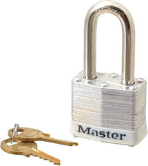 Master Lock - Keyed Different Retaining Key Conductive Lockout Padlock - 1-1/2" Shackle Clearance, 9/32" Shackle Diam, 1-1/4" Body Height x 1-9/16" Body Width, White, 4 Pins - Apex Tool & Supply