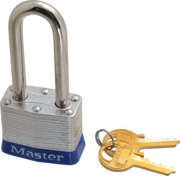 Master Lock - Keyed Different Retaining Key Conductive Lockout Padlock - 2" Shackle Clearance, 9/32" Shackle Diam, 1-1/4" Body Height x 1-9/16" Body Width, Blue, 4 Pins - Apex Tool & Supply