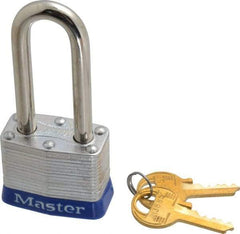 Master Lock - Keyed Different Retaining Key Conductive Lockout Padlock - 2" Shackle Clearance, 9/32" Shackle Diam, 1-1/4" Body Height x 1-9/16" Body Width, Blue, 4 Pins - Apex Tool & Supply