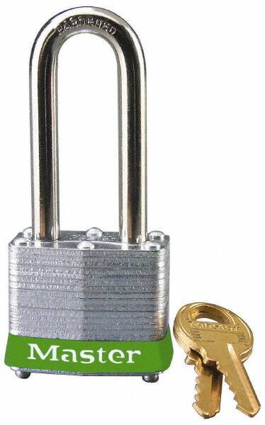 Master Lock - Keyed Different Retaining Key Conductive Lockout Padlock - 2" Shackle Clearance, 9/32" Shackle Diam, 1-1/4" Body Height x 1-9/16" Body Width, Green, 4 Pins - Apex Tool & Supply