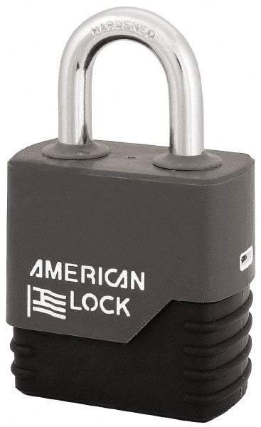 American Lock - 1-1/8" Shackle Clearance, Keyed Different Padlock with Weather Cover - 5/16" Shackle Diam, Steel - Apex Tool & Supply
