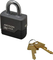 American Lock - 1-1/8" Shackle Clearance, Keyed Different Padlock with Weather Cover - 3/8" Shackle Diam, Aluminum - Apex Tool & Supply