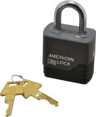 American Lock - 1-1/8" Shackle Clearance, Keyed Different Padlock with Weather Cover - 5/16" Shackle Diam, Brass - Apex Tool & Supply