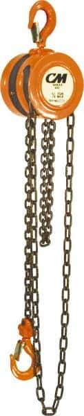 CM - 10,000 Lb Lifting Capacity, 20' Lift Height, Hand Hoist - Made from Chain, 147' Overhaul to Lift 1', 105 Lb Avg Pull to Lift Rated Load, 2 Chains - Apex Tool & Supply