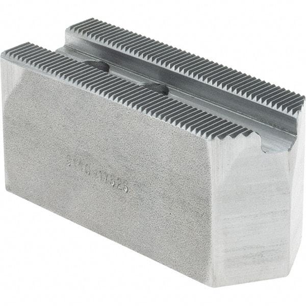 Atlas Workholding - 1.5mm x 60° Serrated Attachment, Square Soft Lathe Chuck Jaw - Steel, 0.787" Btw Mount Hole Ctrs, 3-1/8" Long x 1-1/4" Wide x 1-1/2" High, 0.475" Groove, M10mm Fastener - Apex Tool & Supply