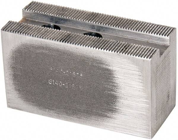 Atlas Workholding - 1.5mm x 60° Serrated Attachment, Square Soft Lathe Chuck Jaw - Steel, 1" Btw Mount Hole Ctrs, 3-1/2" Long x 1-1/2" Wide x 2" High, 0.551" Groove, M12mm Fastener - Apex Tool & Supply