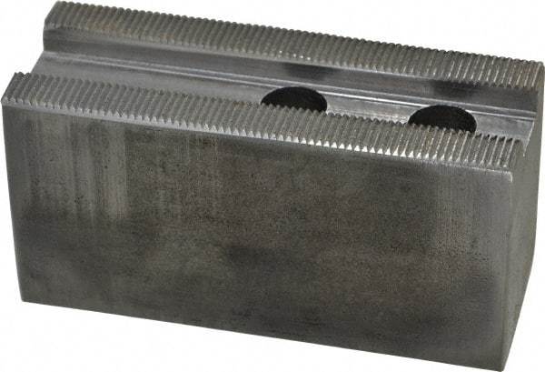 Atlas Workholding - 1.5mm x 60° Serrated Attachment, Square Soft Lathe Chuck Jaw - Steel, 1.18" Btw Mount Hole Ctrs, 4" Long x 1-1/2" Wide x 2" High, 0.63" Groove, M12mm Fastener - Apex Tool & Supply