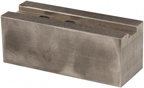 Atlas Workholding - 1.5mm x 60° Serrated Attachment, Square Soft Lathe Chuck Jaw - Steel, 1.18" Btw Mount Hole Ctrs, 5-1/4" Long x 2" Wide x 2" High, 0.71" Groove, M14mm Fastener - Apex Tool & Supply