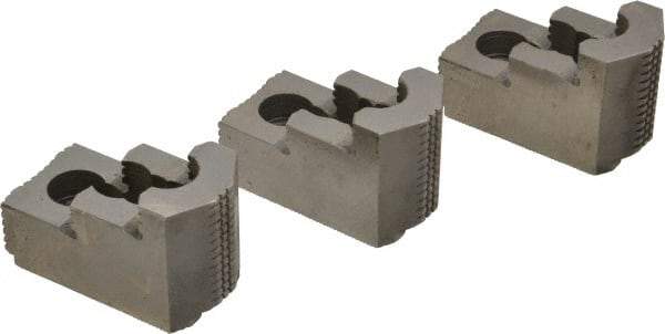 Atlas Workholding - 8" Max Chuck Diam Compatibility, Hard Steel 1.5mm x 60° Serrated Hard Lathe Top Jaws - 1.57" Wide x 2.95" Long x 1.96" High - Apex Tool & Supply