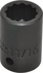 Proto - 1/2" Drive 11/16" Standard Impact Socket - 12 Points, 1-1/2" OAL - Apex Tool & Supply