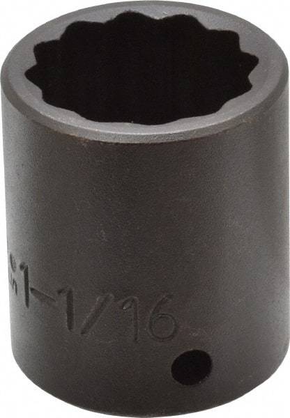 Proto - 1/2" Drive 1-1/16" Standard Impact Socket - 12 Points, 1-3/4" OAL - Apex Tool & Supply