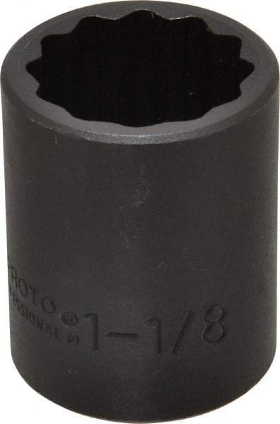 Proto - 1/2" Drive 1-1/8" Standard Impact Socket - 12 Points, 2" OAL - Apex Tool & Supply