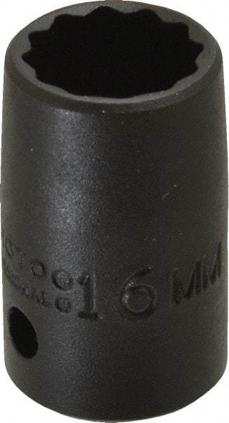 Proto - 1/2" Drive 16mm Standard Impact Socket - 12 Points, 1-1/2" OAL - Apex Tool & Supply
