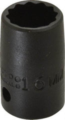 Proto - 1/2" Drive 16mm Standard Impact Socket - 12 Points, 1-1/2" OAL - Apex Tool & Supply