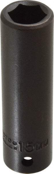 Proto - 1/2" Drive 15mm Deep Impact Socket - 6 Points, 3-1/4" OAL - Apex Tool & Supply