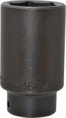 Proto - 1/2" Drive 36mm Deep Impact Socket - 6 Points, 3-1/2" OAL - Apex Tool & Supply