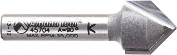 Amana Tool - 1/2" Cut Diam, 1/2" Length of Cut, 2 Flute V-Groove Edge Profile Router Bit - Carbide-Tipped, 1/4" Shank Diam, 1-5/8" OAL, Uncoated - Apex Tool & Supply