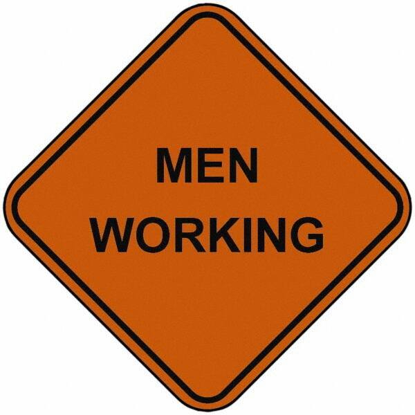 PRO-SAFE - "Men Working", 48" Wide x 48" High, Nylon Construction Roadway Signs - Orange, Square, Sign Stand Mount - Apex Tool & Supply