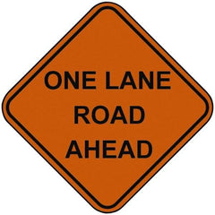 PRO-SAFE - "One Lane Road Ahead", 48" Wide x 48" High, Nylon Construction Roadway Signs - Orange, Square, Sign Stand Mount - Apex Tool & Supply